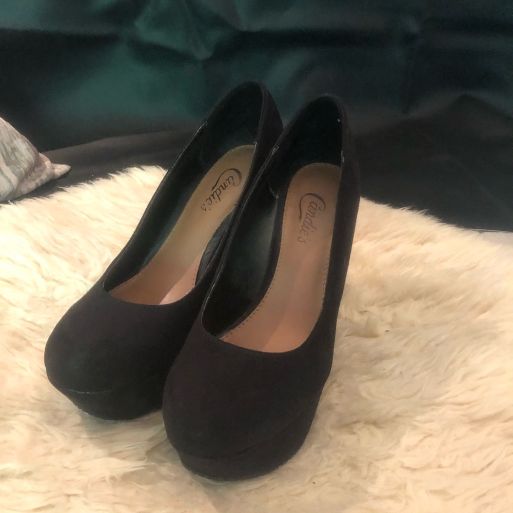 Black suede Candie’s 4+ inch wedge